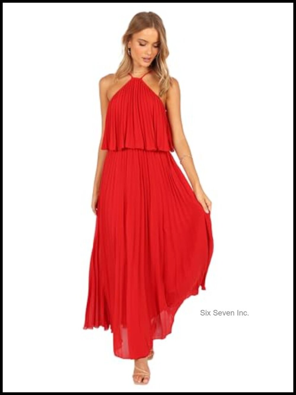 Pleated Halterneck Maxi Dress with Tie Back